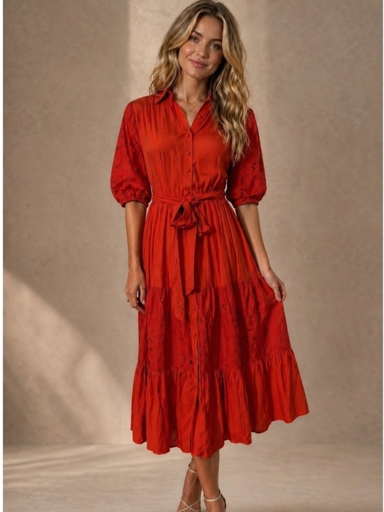 Jealous Tomato Dresses & Skirts - Jealous Tomato Red Tiered Button-Front Maxi Dress with Tie Waist